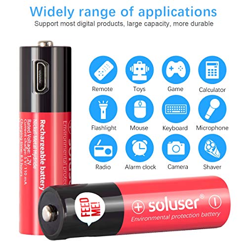 Pile-Ricaricabili-AA-Mini-Stilo-Recharge-Batterie-1000mAh-Soluser-12V-Precaricate-NiMH-1200-Cicli-Protezione-Ambientale-Senza-Effetto-Memoria-confezione-da-4