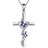 URONE Cross Necklace for Women 925 Sterling Silver Butterfly Cross Pendant Religious Jewelry Gifts