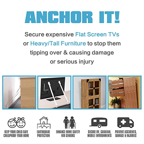 COCOLi AntiTip Furniture Straps, Adjustable TV Safety Straps, Wall Anchor for Earthquake