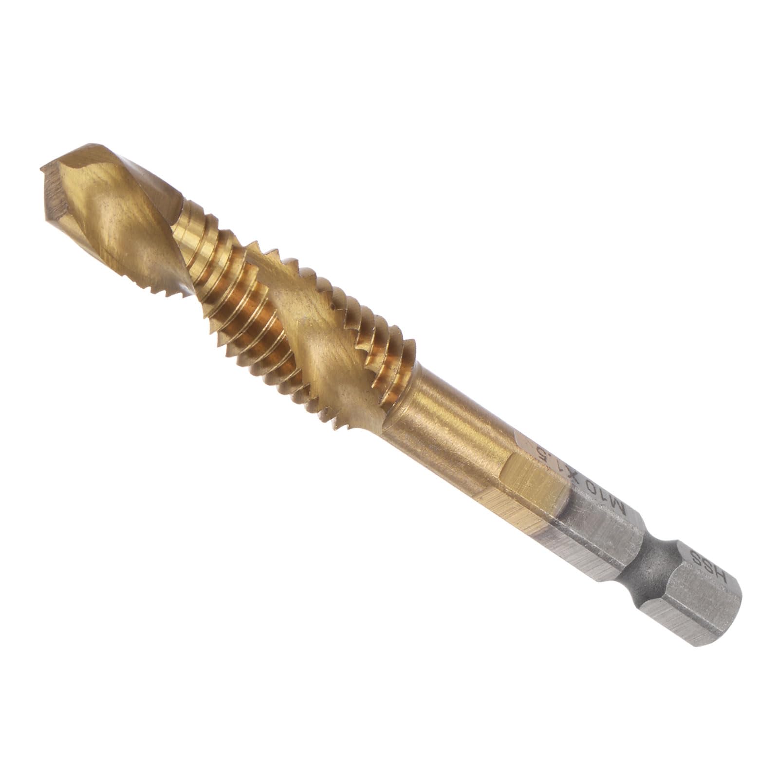 CoCud Combination Drill and Tap Bit, M10 x 1.5 Thread Size 1/4" Hex Shank, Titanium Coated High Speed Steel Long Tools - (Applications: for Aluminum Stainless Steel Plastic Long)