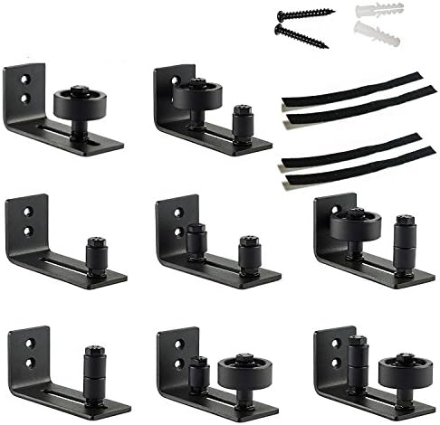 Flat Bottom Barn Door Floor Guide Stay Roller Set - 8 Setup Options - 4 Felt Strips & Instructions Included - Black Powder Coated Fully Adjustable Wall Mount Guide Fits Any Barn Door Up to 3.5"