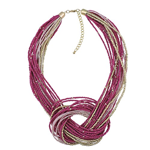 Bocar Rose Seed Beads Multilayer Chunky Bib Statement Knot Necklace (NK-10316-Rose)