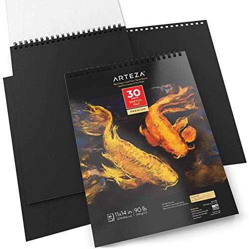 image for ARTEZA 11X14” Black Sketch Pad, Pack of 2, 60 Sheets (90lb/150gsm), 