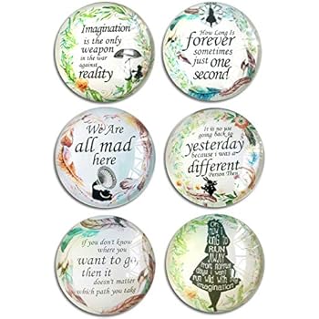 Alice Quotes inspirational Refrigerator Magnets, set of six 4x4cm Alice gifts for kids, Whiteboard Magnets for classroom or Locker