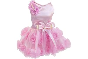 IZEFIA Dog Dress Luxury Puppy Skirt Clothes Princess Dresses Wedding Evening Tutu Skirt Rose Flower Bowknot Dresses for Small Dog Girl XXL Pink