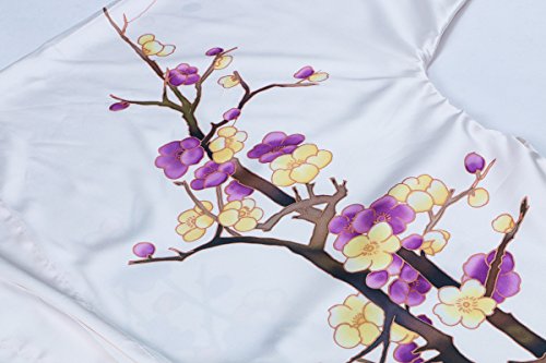 Old-to-new Women's Long Lightweight Elegant Kimono Robe Silk Bathrobe Dressing Gown with Fur- Watercolor Floral