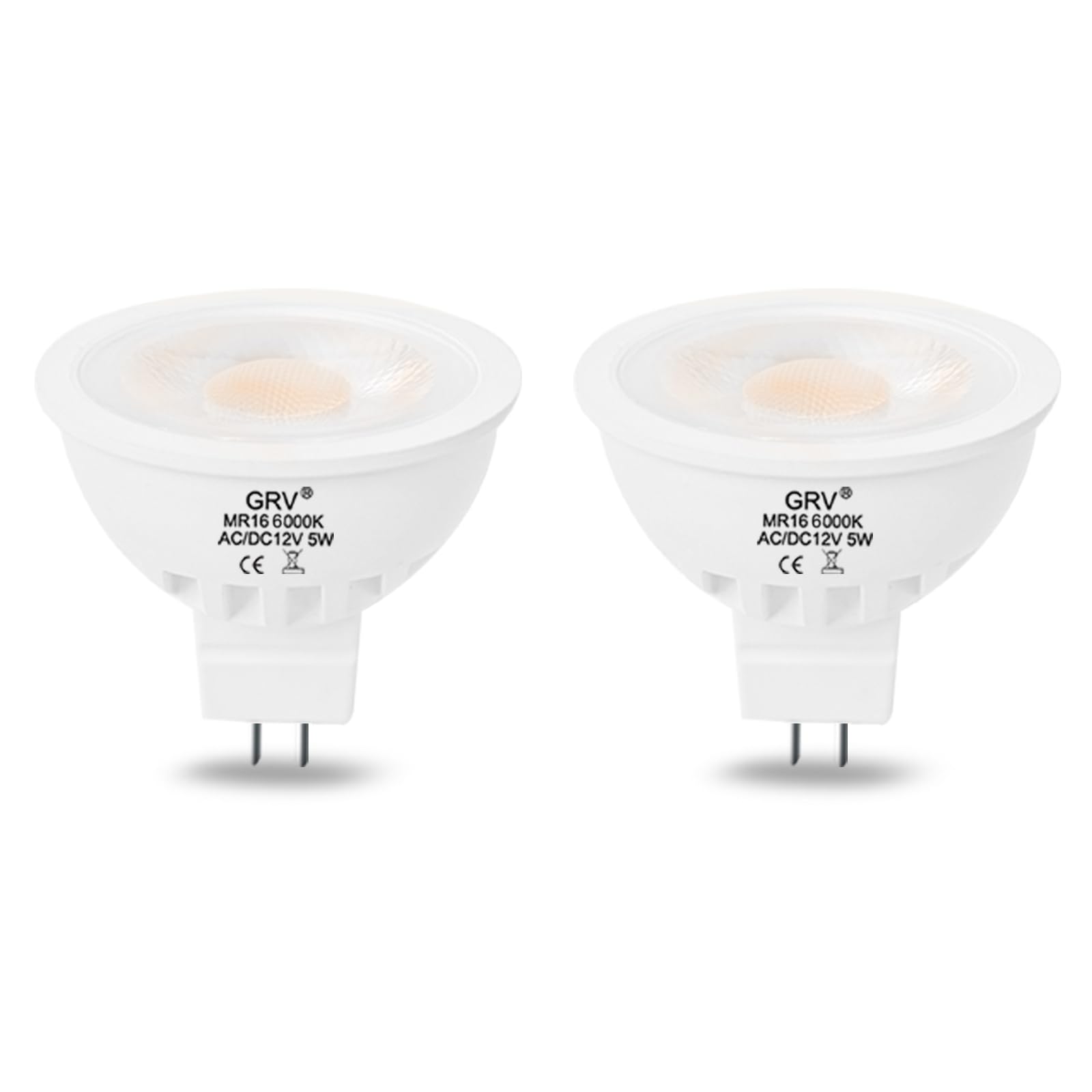GRV MR16 GU5.3 LED Bulb AC/DC12V 5W Equivalent 50W Halogen Lamp LED Spotlight Track and Indoor Lighting Downlight Not Dimmable White Pack of 2