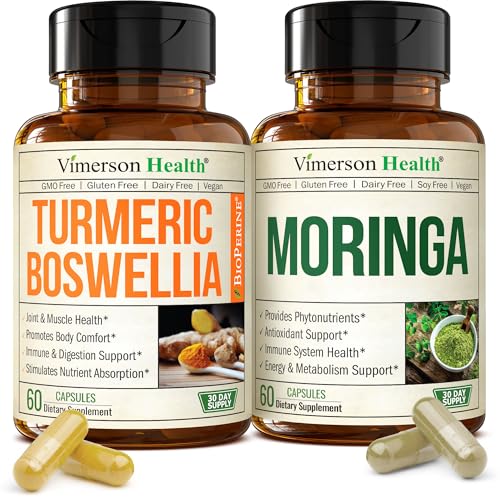 Boswellia Turmeric Curcumin Supplement + Moringa Capsules Bundle – Supports Joint Health, Balanced Energy & Healthy Metabolism – with Ginger Root, Organic Turmeric Powder and 100% Pure Moringa Powder