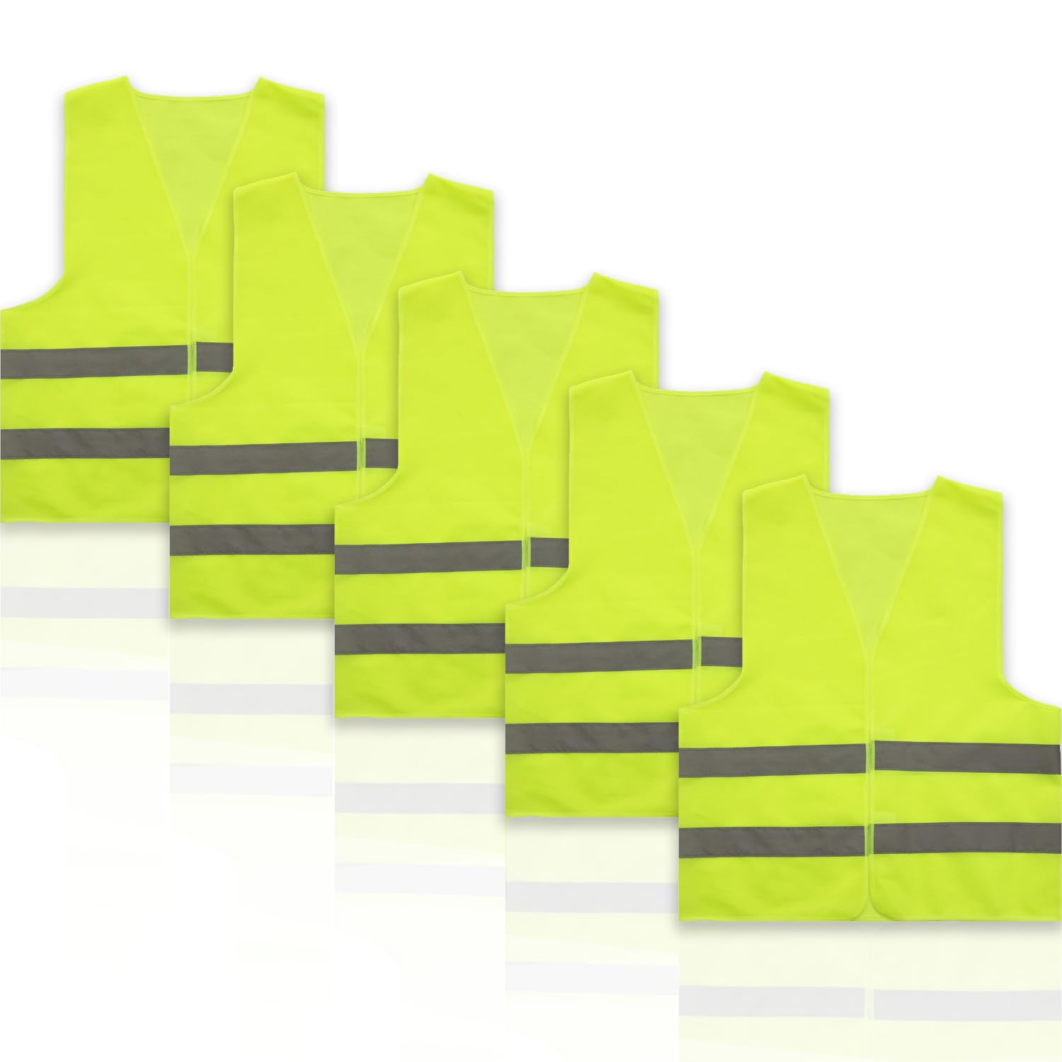 zzmorni Pack of 5 Lightweight Hi Vis Vests,High Vis Vests Safety, Reflective Stripe Hi Vis Jackets Set, 360° Reflective Safety Vest for Adults, for Drivers, Security, Workwear, Mens Womens