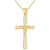 SISGEM 14k Gold Trinity Cross Necklace for Women, Yellow Gold Celtic Crucifix Cross Pendant Women Jewelry Gift,18"
