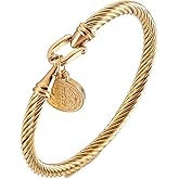 MORE FUN Stainless Steel Charm Pendant Twisted Cable Bangle Bracelet