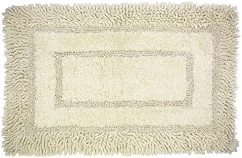 Spura Home 21"x34" Ivory Shag Border W/Plain Rectangle Imprinted Center Bath Mat