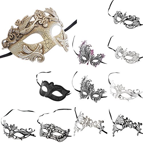 Roman Greek Emperor Masquerade Mask Silver Series Couple Mask Sets