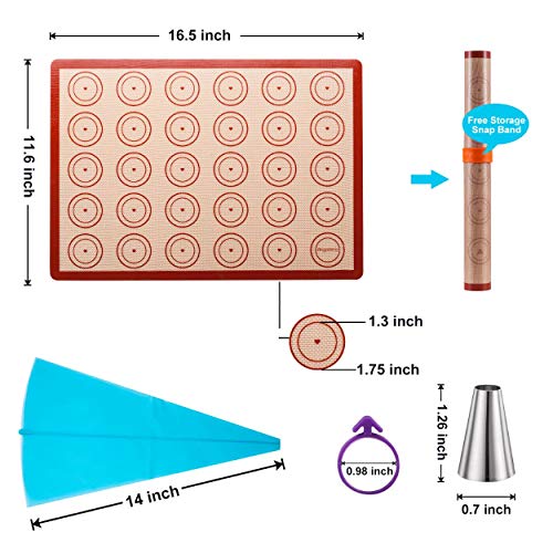 Macaron Kit Silicone Baking Mat - (21pcs Set), Macaron silicone mat baking set, Macaroon Piping Bag and Piping Tip for Beginner and Professional.