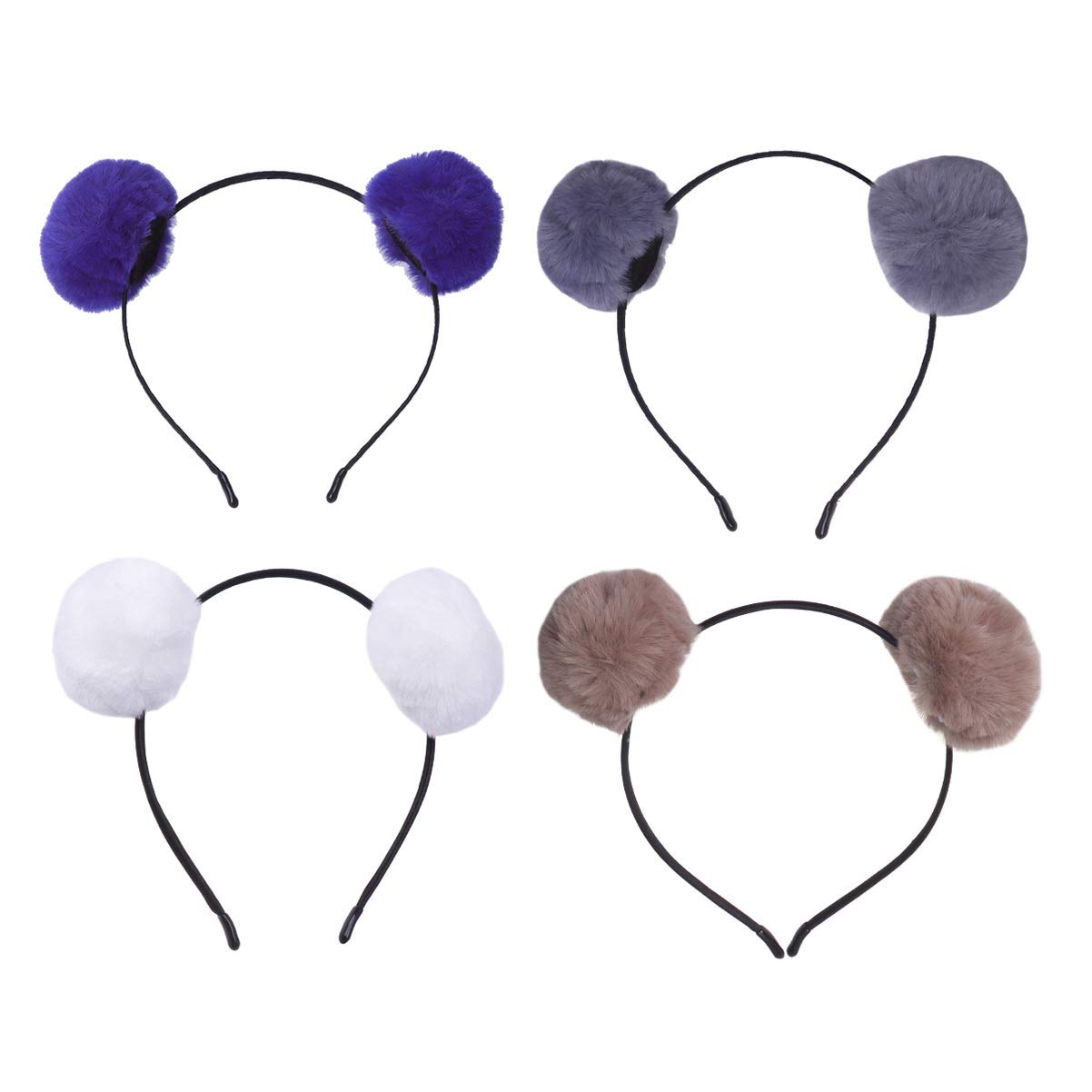 4pcs Pom Pom Headband Plush Ball Hairband Furry Headband Cat Ear Hair Easter Birthday Party Costume Accessories (Style 2)