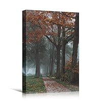 Canvas Wall Art Autumn Dramatic Forest Landscape Living Room Orange Photography Rustic - 12x18 inches