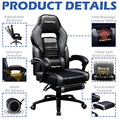 US Stock Leather Gaming Chair with Footrest and Massage Pillow, High Back Video Game Chair, Ergonomic Computer Chair… - Image 3