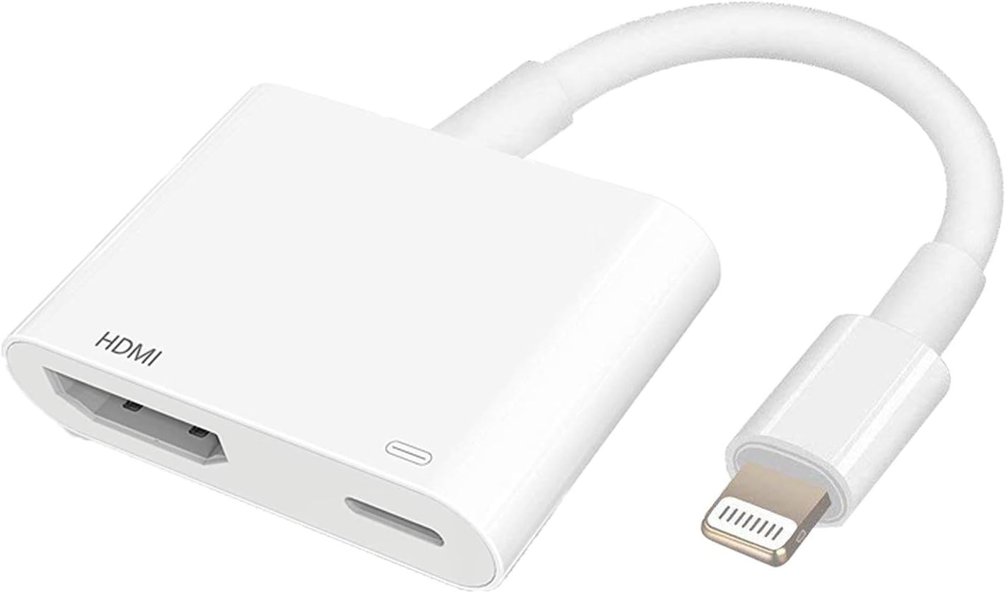 Lightning to HDMI Adapter Lightning Digital AV Adapter 1080P with Lightning Charging Port for Select iPhone iPad and iPod Models and HDTV Monitor Projector White