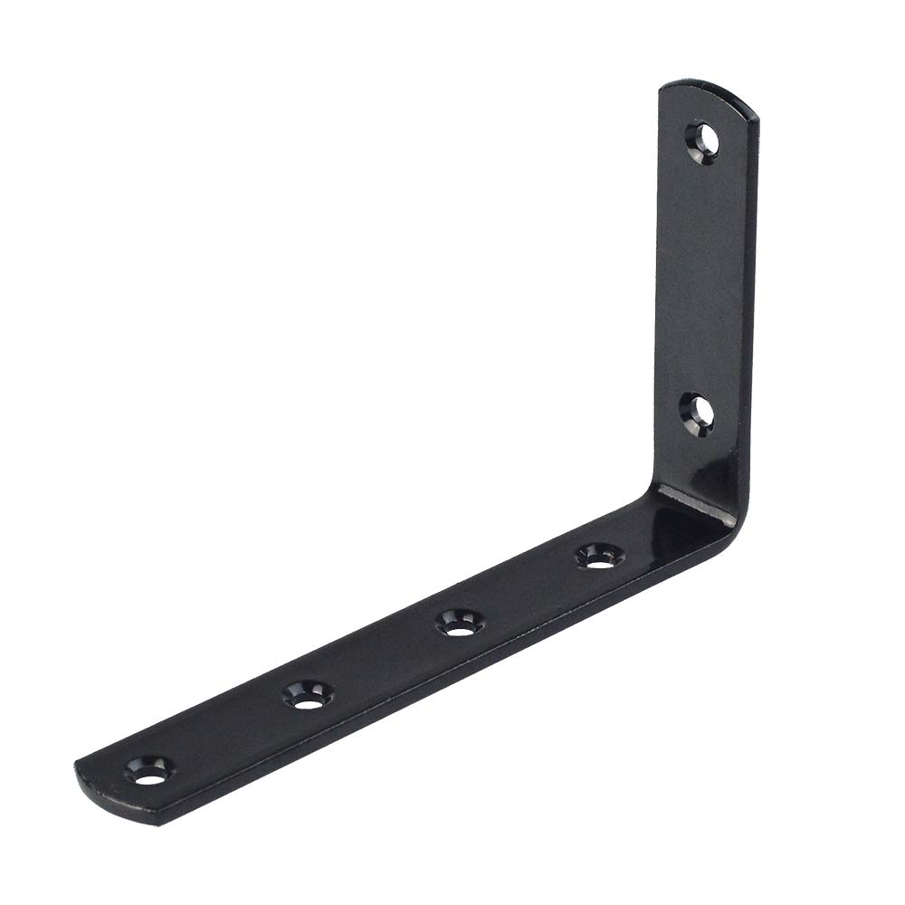 8pcs Shelf Brackets, SUMERSHA Iron L-Shaped Angle Bracket Joint Corner Brace Heavy Duty Shelf Bracket Black Corner Brackets for Wall Hanging with Screws 5\