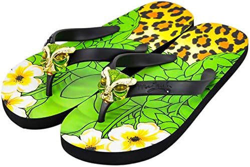 MISS TRISH Leopard Diamante Womens Flip Flops