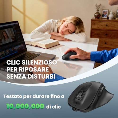 TECKNET Ergonomic Bluetooth Mouse, Rechargeable Wireless Mouse with 3 Devices (2*Bluetooth+USB), Ergonomic Thumb Rest, 4800 DPI, 6 Buttons, Silent USB Mouse for Laptop/PC/Tablet/MacBook