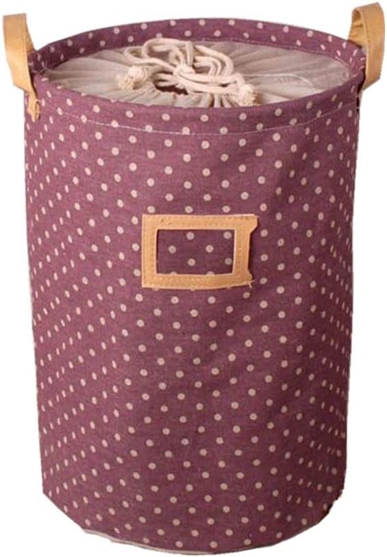 Addfun®Premium Fabric Foldable Round Laundry Basket, Dot Clothes Laundry Basket Children Toys Storage Holder with Lids 35 * 45cm Purple Dot