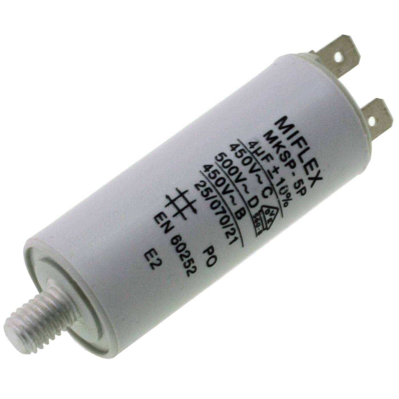 Start-Up Capacitor Motor Capacitor 4µF 450V 25 x 58 mm Connector M8; Miflex; 4uF, gray