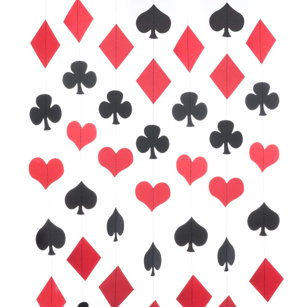 MOWO Casino Paper Garland Las Vegas Theme Party Hanging Decoration,3'' in Diameter,10-feet (Black,red,2pc)