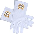 Mason Zone OES Star Face Cotton Gloves - White w/Golden Laurel Design Order of The Eastern Star Regalia (One Size Fits Most)