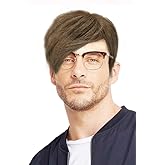 Kaneles Mens Brown Wig Short Straight Layered Synthetic Fiber Hair Party Daily Replacement Wigs for Male Guy