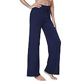 QUALFORT Women's Soft & Stretchy Wide Leg Pants High Waisted Casual Lounge Wear