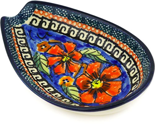 Polish Pottery Spoon Rest 5-inch Poppies UNIKAT - Thumbnail 2