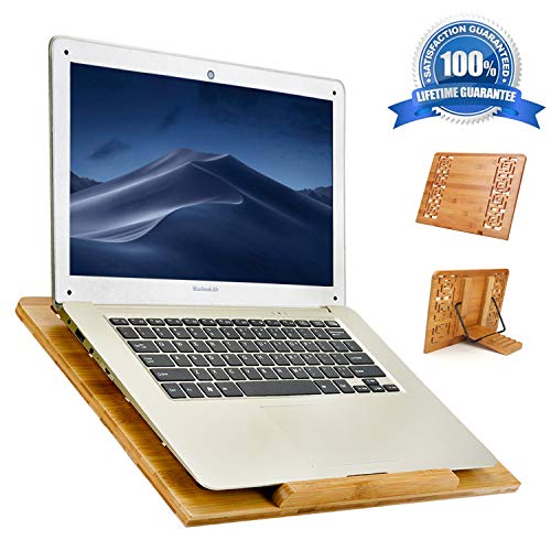 Laptop Stand wishacc Bamboo 5 Adjustable Angle Ventilated Stand – Ergonomic Riser Portable Computer Holder for MacBook Pro, Lenovo,All Notebooks,Pads
