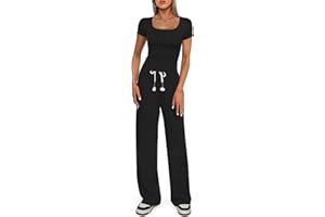 Darong Women's Two Piece Outfit Short Sleeve Scoop Neck T Shirts with Wide Leg Pants Active Tracksuit Lounge Set