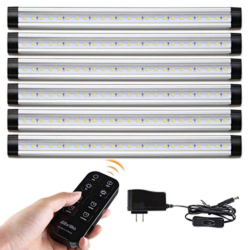 Albrillo LED Under Counter Lighting Remote Control with Timer, Kitchen Under Cabinet Lighting, Dimmable Closet Lights 2000lm, Soft White 3000K, 6 Pack