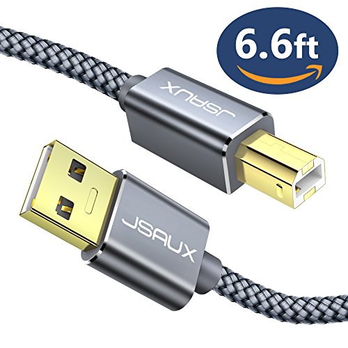 Printer Cable, JSAUX USB 2.0 Type A Male to B Male Printer Scanner Cord High Speed for HP, Canon, Lexmark, Epson, Dell, Xerox, Samsung and More (Grey)