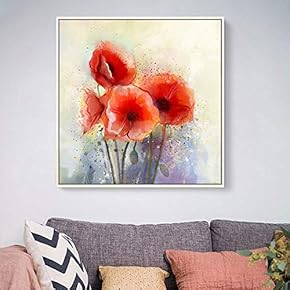 Floating Framed Canvas Wall Art for Living Room, Bedroom Vintage Flower Abstract Colorful Painting Canvas Prints for Home Decoration Ready to Hang - 16x16 inches