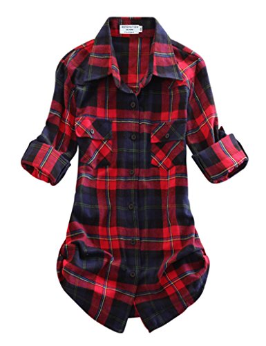 Match Women's Long Sleeve Plaid Flannel Shirt #2021(X-Large, Checks#11)