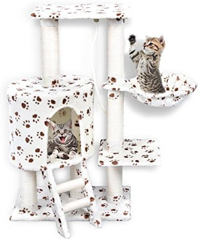 FirstWell Cat Tree Condo Tower with Scratching Posts Kitty Trees House Bed Furniture for Kittens Beige With Paws PCT012
