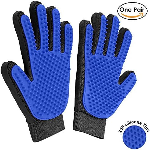 Neepanda Pet Grooming Glove - Gentle Deshedding Brush Glove - Massage Tool with Five Finger Design - Suitable for Dogs Cats Horses with Long &amp; Short Fur - Upgrade Version (Blue, 1 Pair)