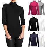 Felina 2 Pack Long Sleeve Turtleneck Women Layering Shirts Soft Cotton Blend Ladies Tagless Top