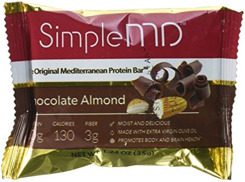 SimpleMD Chocolate Almond Mediterranean Bars, High Protein, Low Carb, Gluten-Free, w/ Red Wine and Olive Oil (12 Pack)