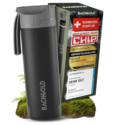Bachgold Selfpress Wasserfilter Outdoor Trinkflasche, 500 ml, Schwarz