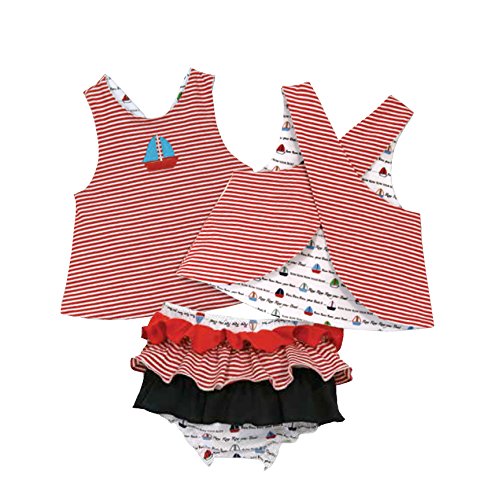 Stephan Baby Row Your Boat Reversible Top and Ruffled Diaper Cover, 6-12 Months
