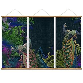 Hanging Poster NO Magnetic Wooden Framed,Green Leaves,Beautiful Flowers Home Wall Canvas Prints Decoration Ready to Hang - 18"x36"x3 Panels