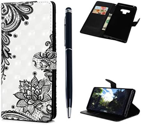 Edauto Galaxy Note 9 Case, Samsung Note 9 Case Wallet 3D Painting Leather Cover Kickstand Card Slot Shockproof Bumper Magnetic Closure Shell Skin with Stylus Pen for Samsung Galaxy Note 9 - Black