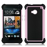 HTC One M7 Case, [Valour Series] [Non-slip] Anti-Slip Pattern Cover Case (Pink/Black)
