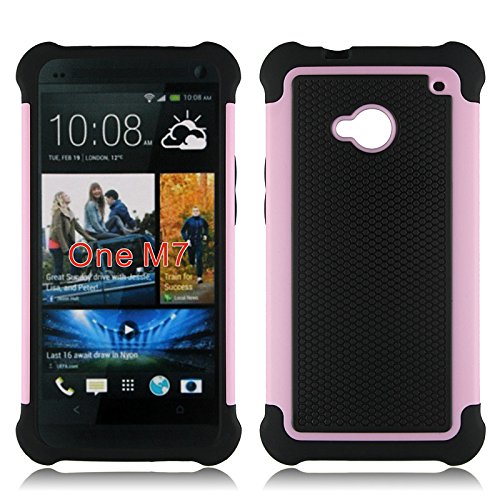 HTC One M7 Case, [Valour Series] [Non-slip] Anti-Slip Pattern Cover Case (Pink/Black)