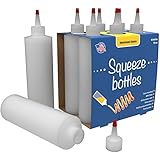 Bonus 7-pack Plastic Squeeze Squirt Bottles 16-Ounce With Red Cap Set of 7 16-oz (Perfect For Syrup, Sauce, Ketchup, BBQ, Condiments, Dressing, Arts and Craft, Workshop, Storage, and More)