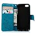 iPhone SE Case, iPhone 5S Wallet Case, iPhone 5 Case for Women,Mavis's Diary Elegant Blue Wallet Flip Case Embossed Clover PU Leather with Card Holders Wrist Strap [ Stand Feature ] for iPhone SE/5S/5